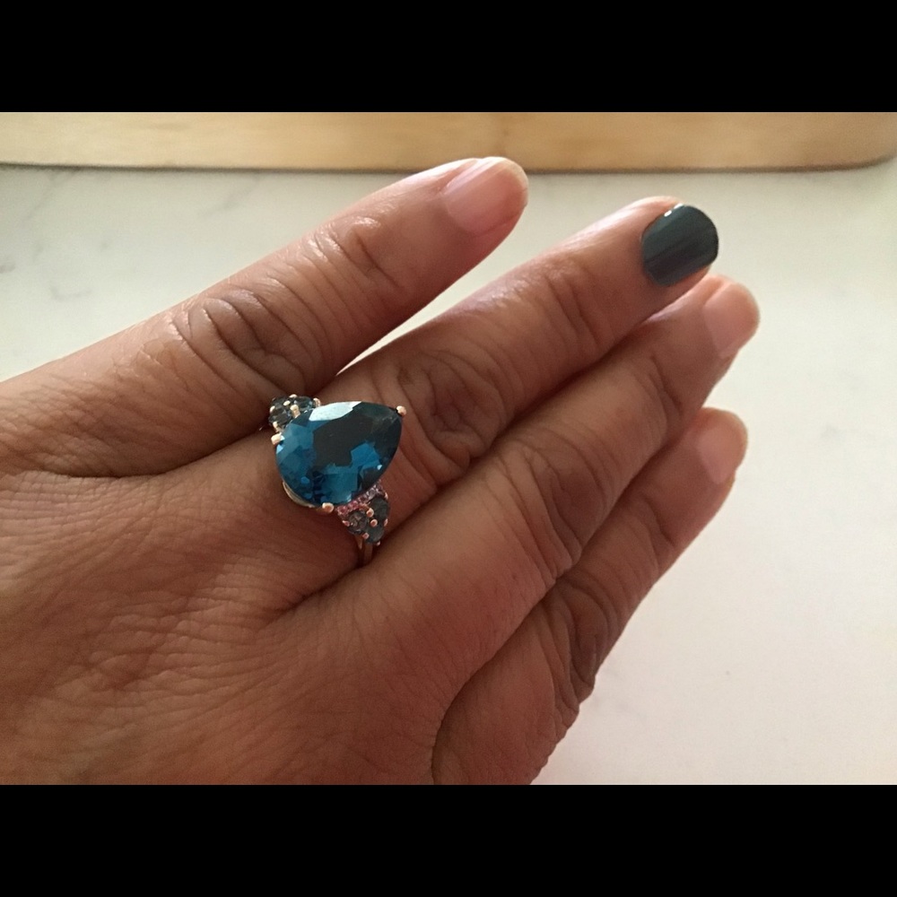 Stunning London blue topaz 14 K ring
